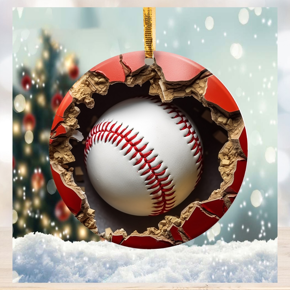 Baseball Breaking Wall Christmas Ornament Baseball Breaking Wall Christmas Ornament