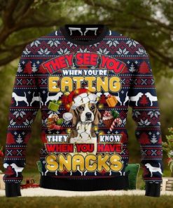 Beagle Dog They Know When You Have Snacks Ugly Christmas Sweater