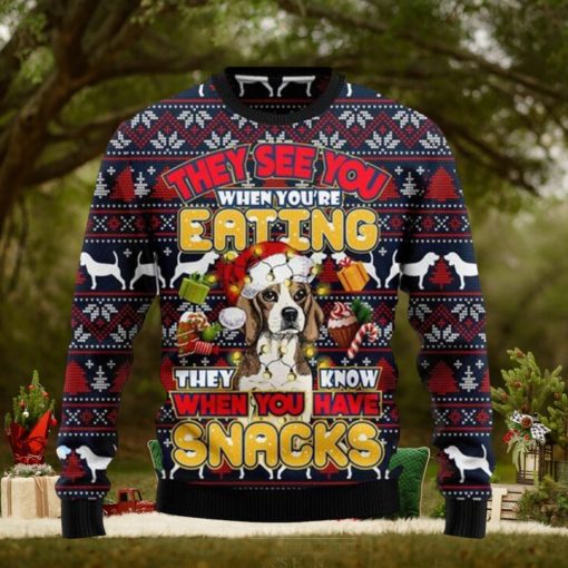 Beagle Dog They Know When You Have Snacks Ugly Christmas Sweater