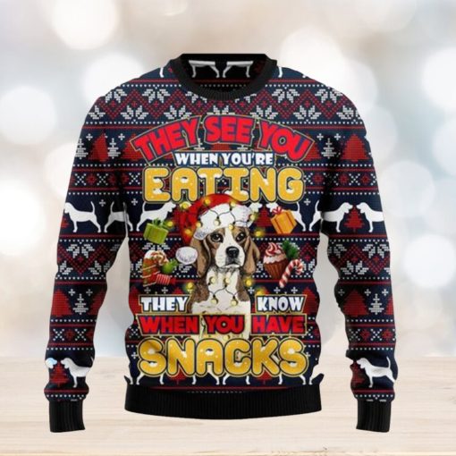 Beagle Dog They Know When You Have Snacks Ugly Christmas Sweater