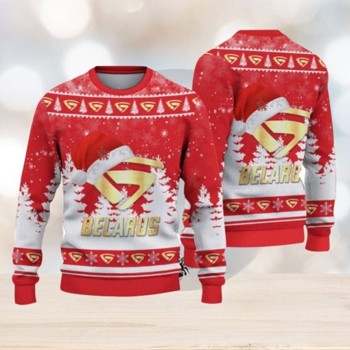 Belarus Logo Wearing Santa Hat Christmas Gift Ugly Christmas Sweater For Car Lover 3D Sweater