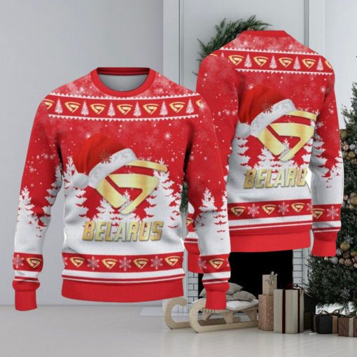 Belarus Logo Wearing Santa Hat Christmas Gift Ugly Christmas Sweater For Car Lover 3D Sweater