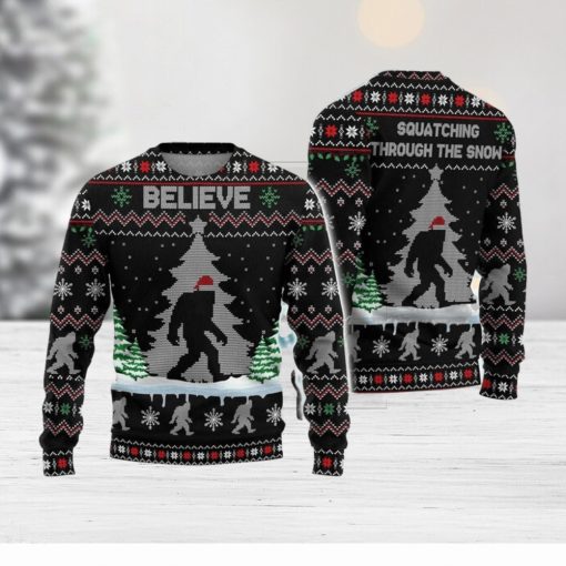 Believe Big Feet Character Ugly Christmas Sweater