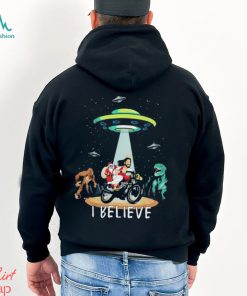 Believe Dinosaur Santa Jesus Bike Christmas T Shirt