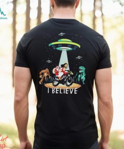 Believe Dinosaur Santa Jesus Bike Christmas T Shirt
