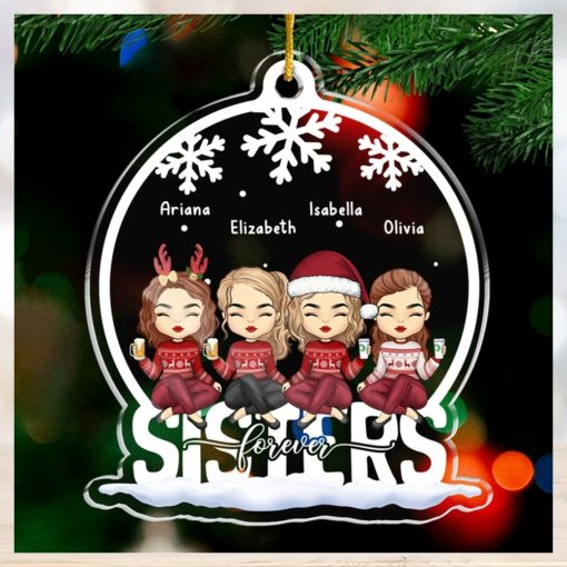 Besties Forever   Bestie Personalized Custom Ornament   Acrylic Snow Globe Shaped   Christmas Gift For Best Friends, BFF, Sisters