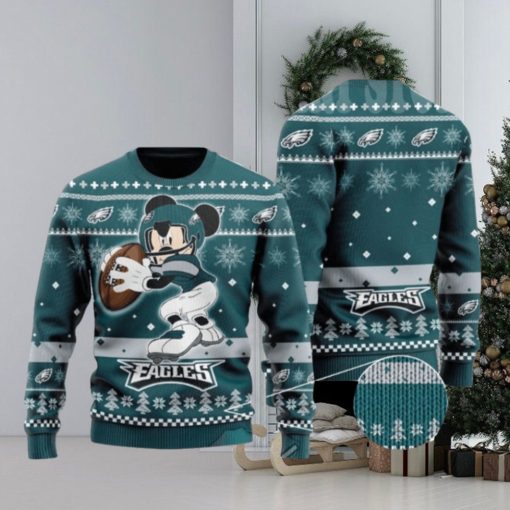 Big Mickey Mouse Playing Philadelphia Eagles Ugly Christmas Sweaters