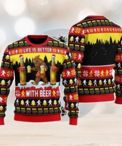 Bigfoot Christmas Is Better With Beer Christmas Unisex Ugly Sweater