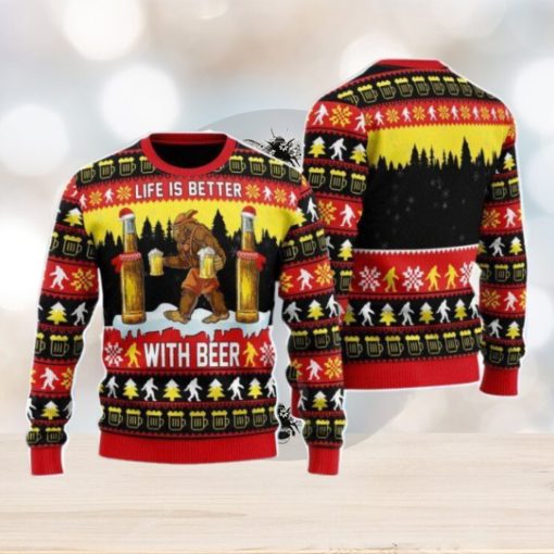 Bigfoot Christmas Is Better With Beer Christmas Unisex Ugly Sweater