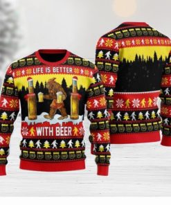 Bigfoot Christmas Is Better With Beer Christmas Unisex Ugly Sweater