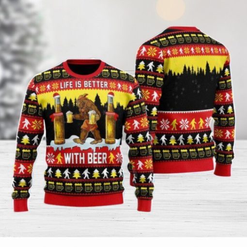 Bigfoot Christmas Is Better With Beer Christmas Unisex Ugly Sweater