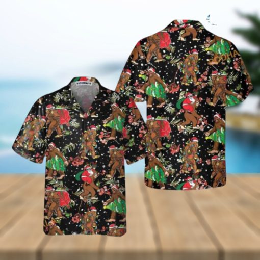 Bigfoot Santa Christmas Pattern Hawaiian Shirt, Funny Xmas Gifts