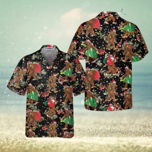 Bigfoot Santa Christmas Pattern Hawaiian Shirt, Funny Xmas Gifts