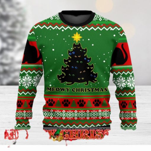 Black Cat Meowy Christmas Tree Ugly Christmas Sweater