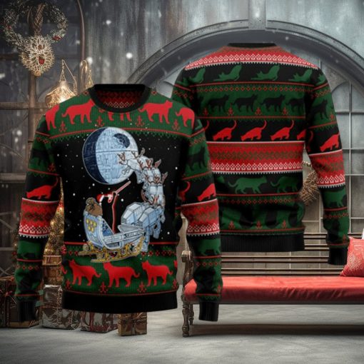 Black Cat Sleigh To Death Star Ugly Christmas Sweater