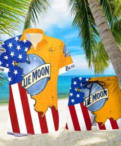 Blue Moon Beer Life USA Flag Aloha Summer Beach Hawaiian Combo Shirt And Short Gift Hawaiian For Mens