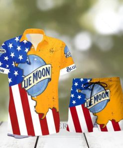 Blue Moon Beer Life USA Flag Aloha Summer Beach Hawaiian Combo Shirt And Short Gift Hawaiian For Mens