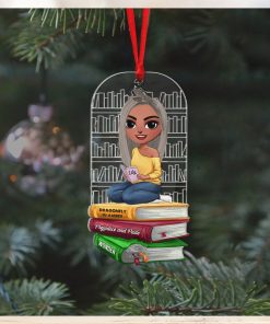 Book Little Girl Doll Reading Books, Personalized Acrylic Ornament