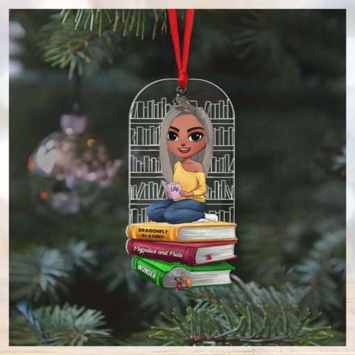 Book Little Girl Doll Reading Books, Personalized Acrylic Ornament