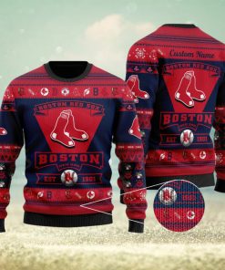 Boston Red Sox Football Team Logo Custom Name Ugly Christmas Sweater Perfect Holiday Gift