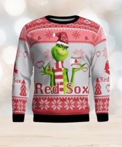 Boston Red Sox Grinch Snowflake Pattern Ugly Sweater Christmas