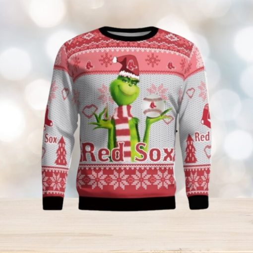 Boston Red Sox Grinch Snowflake Pattern Ugly Sweater Christmas