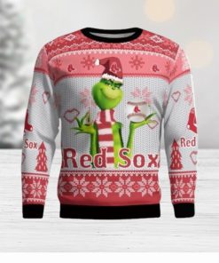 Boston Red Sox Grinch Snowflake Pattern Ugly Sweater Christmas