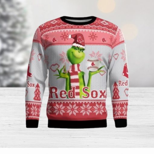 Boston Red Sox Grinch Snowflake Pattern Ugly Sweater Christmas