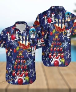 Bowling Santa Blue Hawaiian Shirt, Mens Christmas Hawaiian