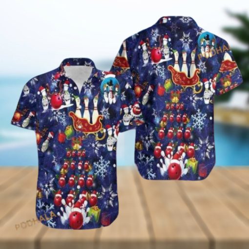 Bowling Santa Blue Hawaiian Shirt, Mens Christmas Hawaiian