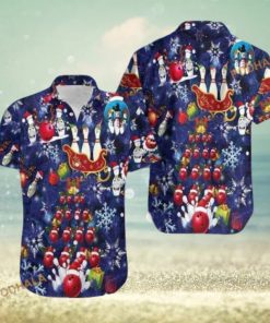 Bowling Santa Blue Hawaiian Shirt, Mens Christmas Hawaiian