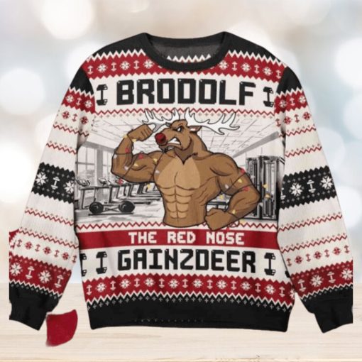 Brodolf The Red Nose Xmas Gainzdeer Gymer Fitness Christmas Ugly Sweater