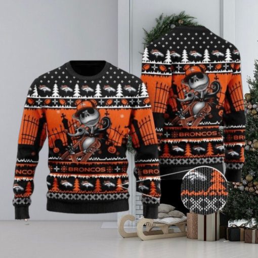 Broncos Jack Skellington Halloween Knitted Ugly Christmas Sweater