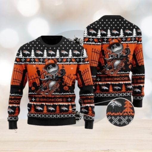 Broncos Jack Skellington Halloween Knitted Ugly Christmas Sweater