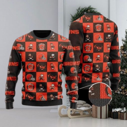 Browns Logo Checkered Flannel Design Knitted Ugly Christmas Sweater