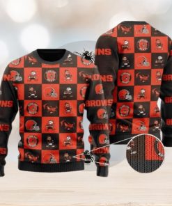 Browns Logo Checkered Flannel Design Knitted Ugly Christmas Sweater