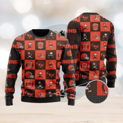 Browns Logo Checkered Flannel Design Knitted Ugly Christmas Sweater