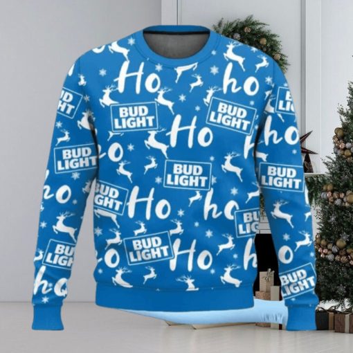 Bud Light Christmas Hohoho Reindeer Pattern Ugly Sweater