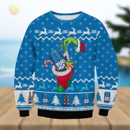 Bud Light The Grinch Hand Santa Ugly Christmas Sweater