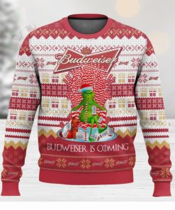 Budweiser Is Coming All Over Printed Ugly Christmas Sweater 2023 Christmas Gift Ideas Holiday Gift