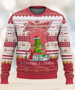 Budweiser Is Coming All Over Printed Ugly Christmas Sweater 2023 Christmas Gift Ideas Holiday Gift