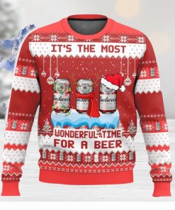 Budweiser It’s The Most Wonderful Time For A Beer All Over Printed Ugly Christmas Sweater 2023 Christmas Gift Ideas Holiday Gift