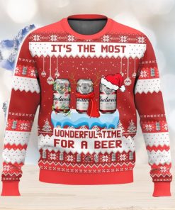 Budweiser It’s The Most Wonderful Time For A Beer All Over Printed Ugly Christmas Sweater 2023 Christmas Gift Ideas Holiday Gift