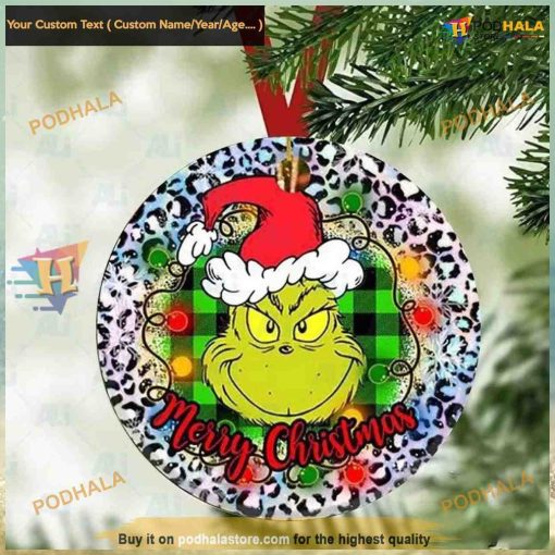 Buffalo Plaid Grinch Face Ornament, The Grinch Christmas Tree Ornaments