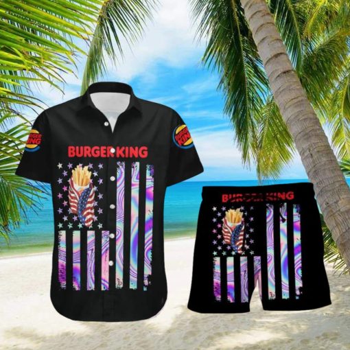 Burger King USA Flag Aloha Summer Beach Hawaiian Combo Shirt And Short Gift Hawaiian For Mens
