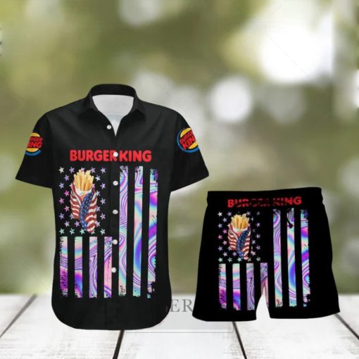 Burger King USA Flag Aloha Summer Beach Hawaiian Combo Shirt And Short Gift Hawaiian For Mens