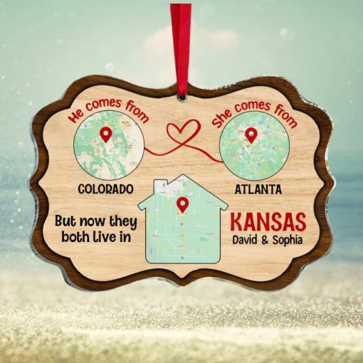 But Now They Both Live In, Custom Love Map Ornament, Christmas Gift For Couple