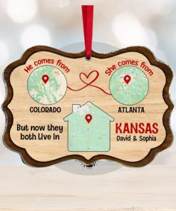 But Now They Both Live In, Custom Love Map Ornament, Christmas Gift For Couple