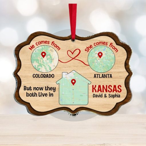 But Now They Both Live In, Custom Love Map Ornament, Christmas Gift For Couple