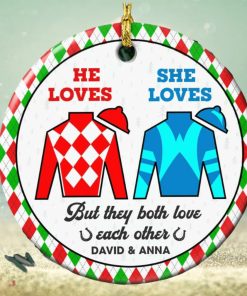 But They Both Love Each Other, Couple Gift, Personalized Ceramic Ornament, Horse Racing Couple Ornament